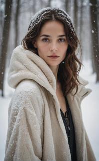stylish portrait, Gabriele Viertel s touch, sharp focus, snowy scene