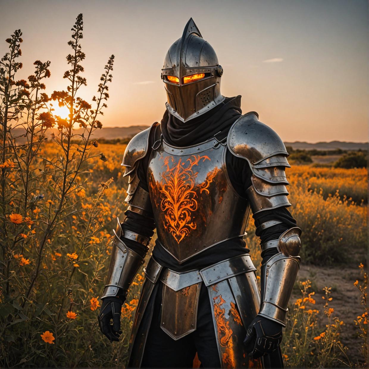 dark fantasy, medieval knight, sinister smile, heavy armor