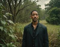 Magical Botanist Will Smith in stormy environment, hurricane winds, anime inspired, cinematic lighting