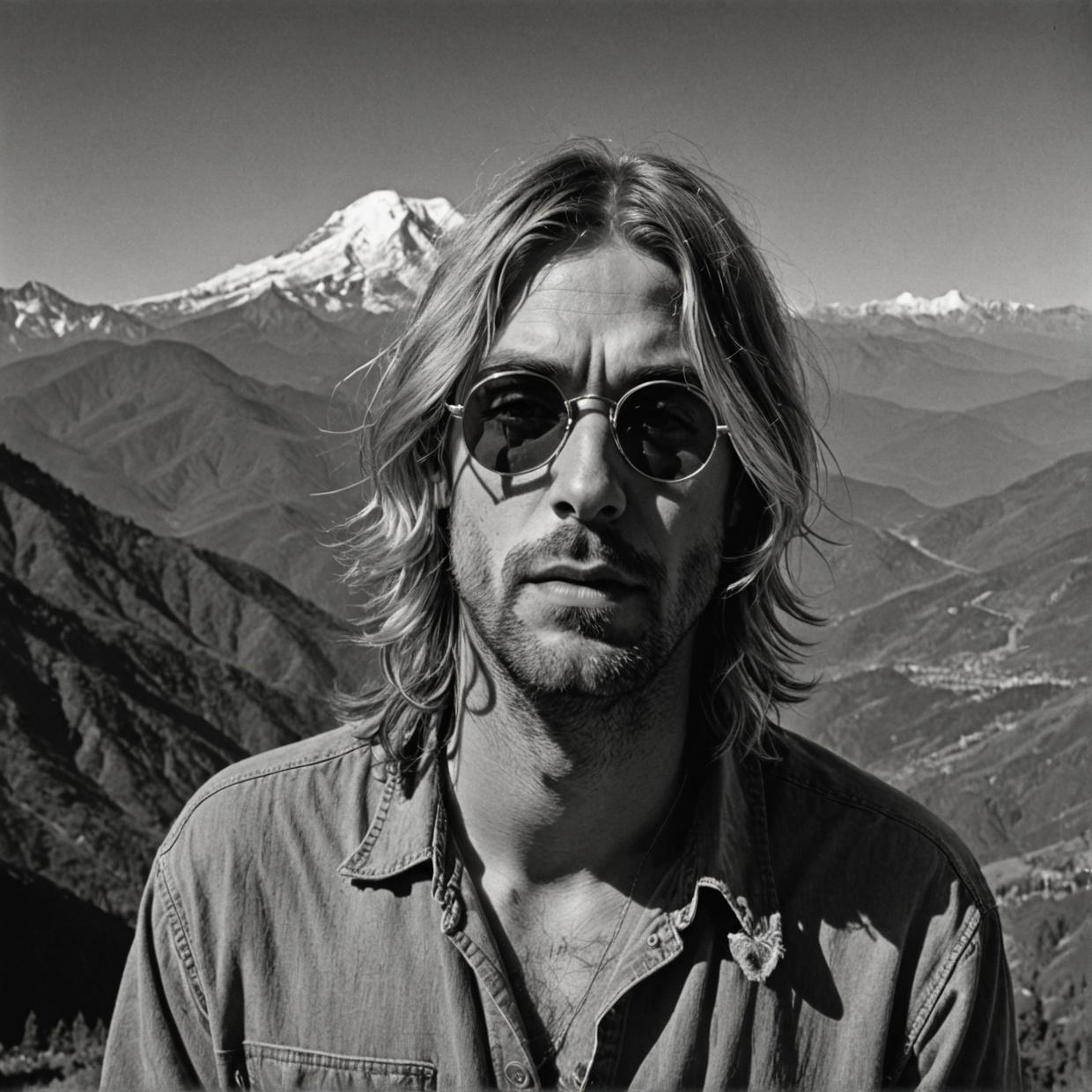 stylized by Nick Veasey, photograph, best quality, Freezing Macanese Kurt Cobain