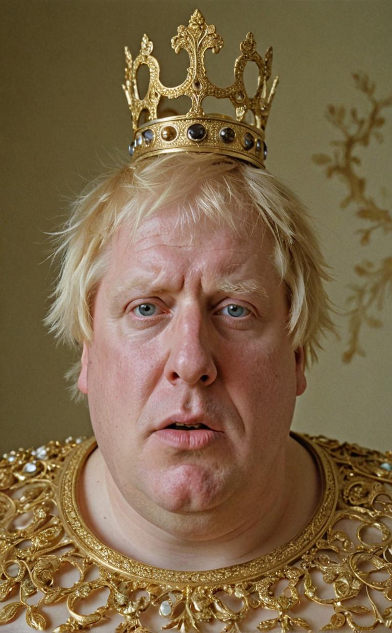 photograph, Shock Art, intricate background, morbidly obese Boris Johnson