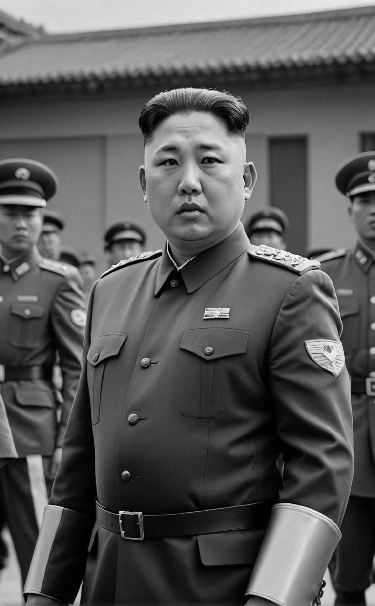 photograph, Good Homely Kim Jong un, wearing Formal Death armor, soft focus