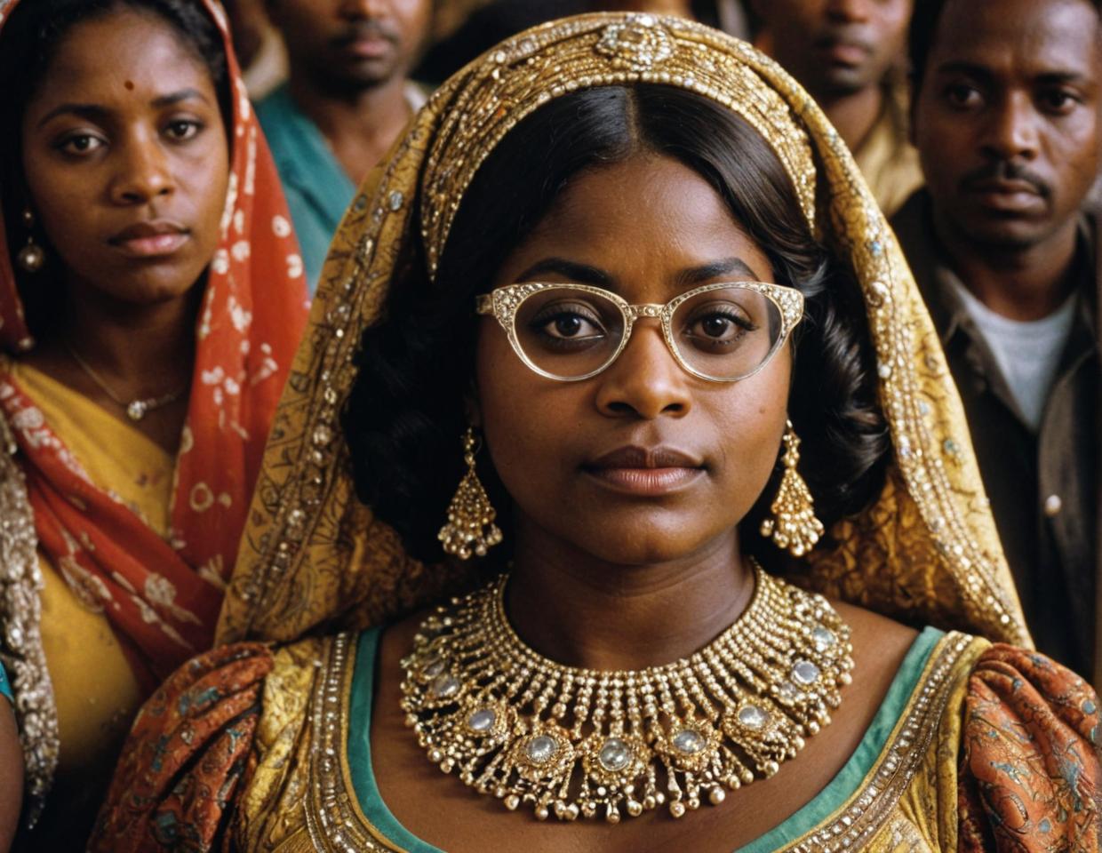 photograph, angle from below of a Somali woman, Watching movies, Octavia Spencer s Circus costume