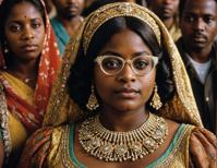 photograph, angle from below of a Somali woman, Watching movies, Octavia Spencer s Circus costume