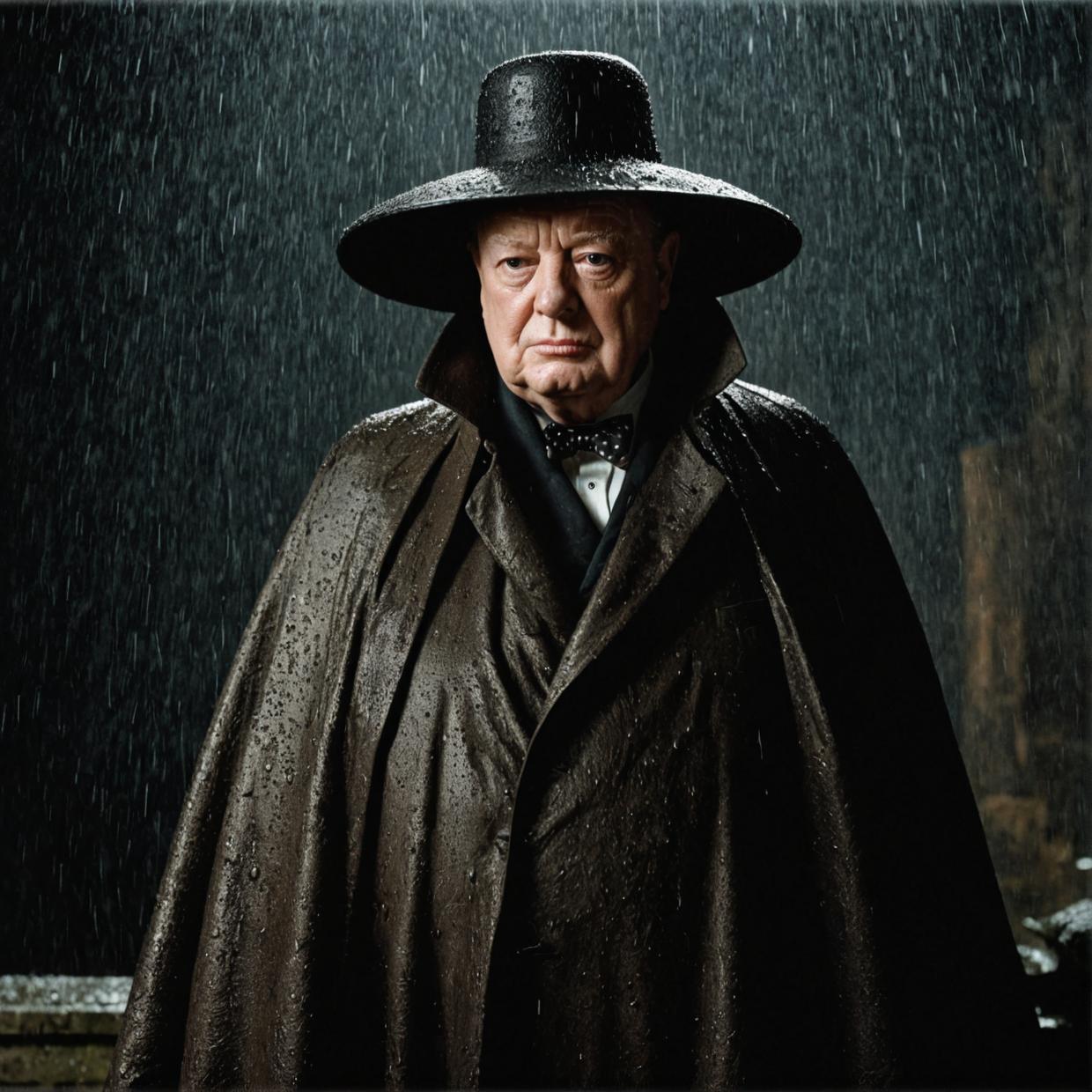 Karl Blossfeldt designed photo, vibrant Winston Churchill horror, royal pose, mythical cloak