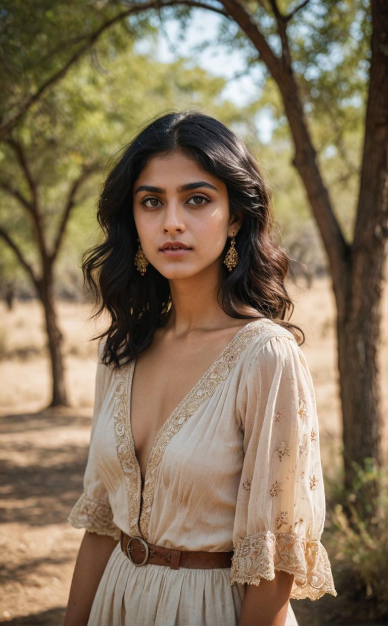 Alluring Western actress Anya Chalotra in a romantic setting, Film inspired aesthetic, Cinestill film grain, High quality image captured with Nikon D camera
