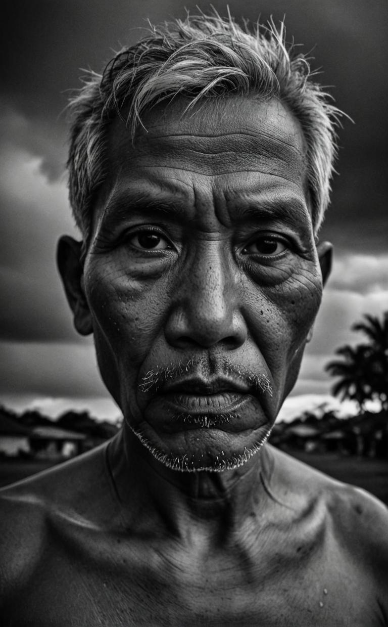 stormy night, black and white photography, traditional Filipino, mysterious