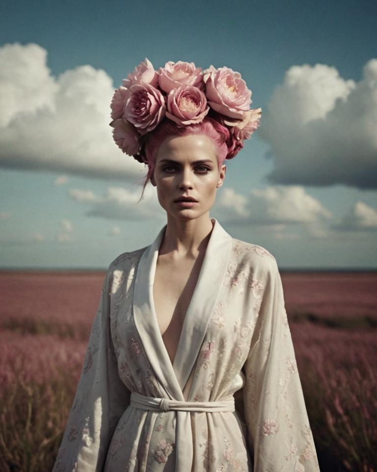 photograph, Paolo Roversi style, feminist figure, bewildered