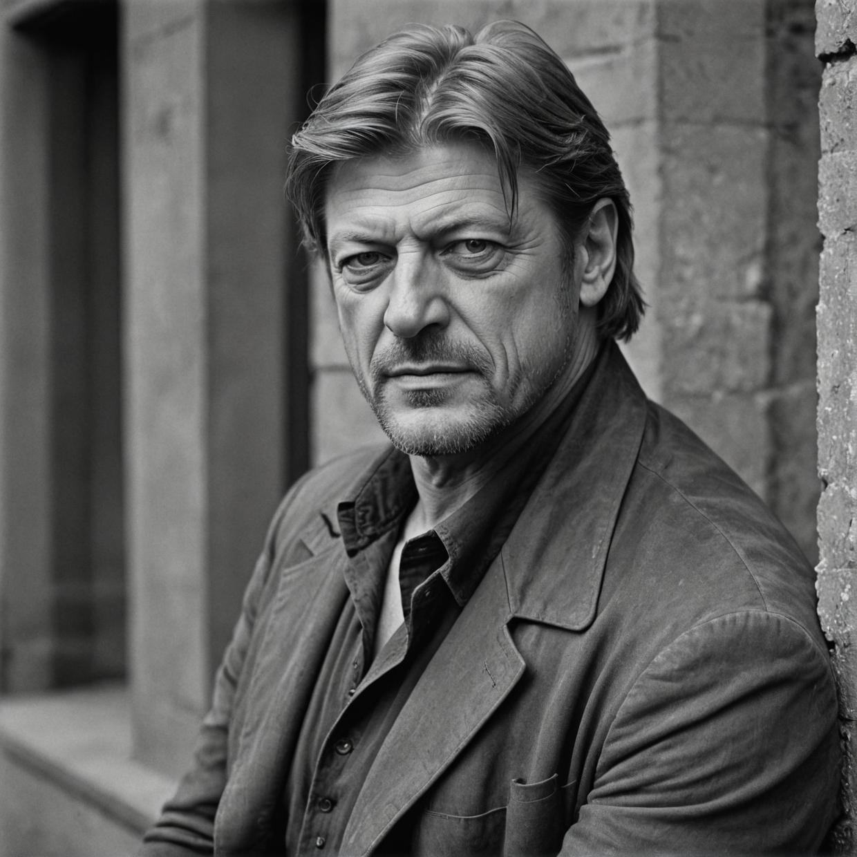 stylish portrait of Sean Bean, aged, detailed photography, Cotman s style