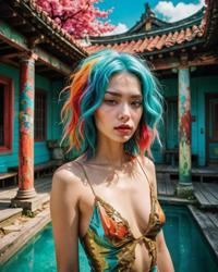 Ellen von Unwerth style, surreal landscape, Mike Myers inspiration, anaglyph effect