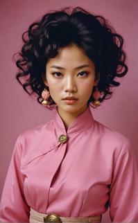Exotic Vietnamese woman, Gregory Colbert style, twist out hair, buckles