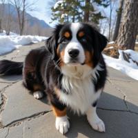 designed by Edward Weston and William Eggleston and Marianne Breslauer , photograph, stylized, overhead angle of a Retrofuturistic Inventive Bernese Mountain Puppy