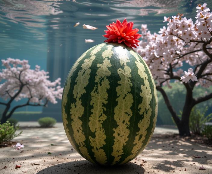 photograph, concept art, Fashion shot of a Singaporean Watermelon , it is very S and Fascinating