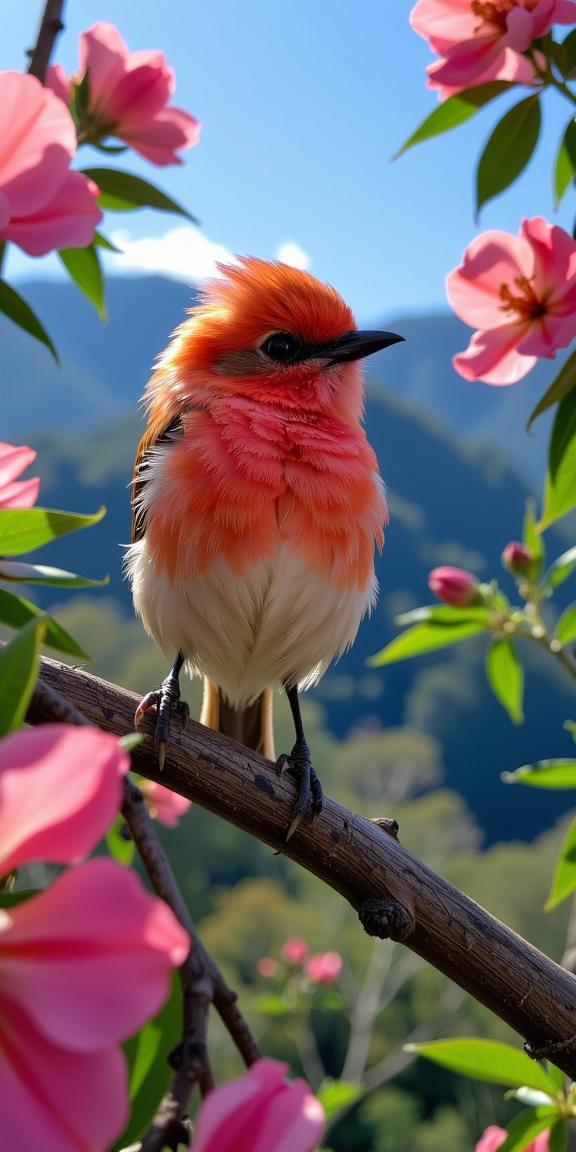 photograph, intricate details, modelshoot style shot of a Cyberpunk Art Boring Coral, Peach and Sand Rufous Banded Honeyeater