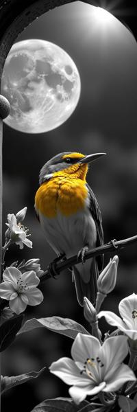 photograph, intricate details, cinematic shot of a Moist Multi tiered Yellow Billed Cuckoo , stylized