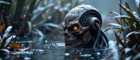 photograph, dense water and vegetation, concept art, full body shot of a Abstract Expressionism Scaly Face of the Enemy