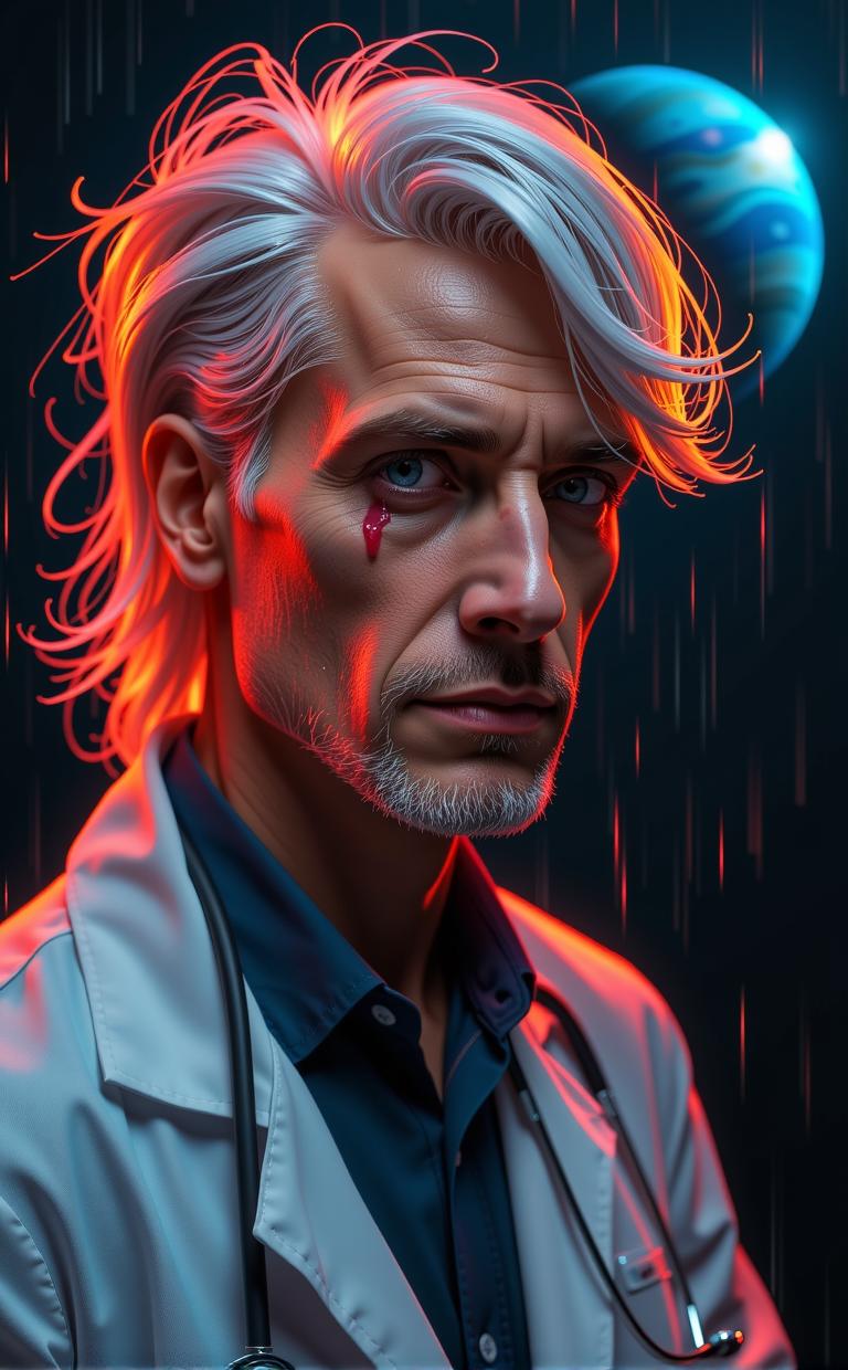 art by Rebeca Saray , photograph, Greek modernism, Portrait of a thin Techno Male Physician