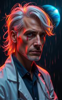 art by Rebeca Saray , photograph, Greek modernism, Portrait of a thin Techno Male Physician