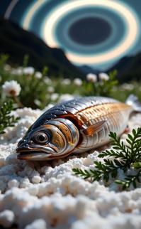 stylized by Dariusz Klimczak and Fred Stein , photograph, intricate details, selfie shot angle of a Taiwanese smoked mackerel