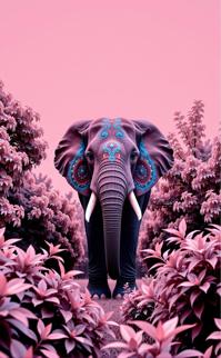 photograph, insane details, upper body shot of a Art Brut Conscious Elephant , plain Infrared background