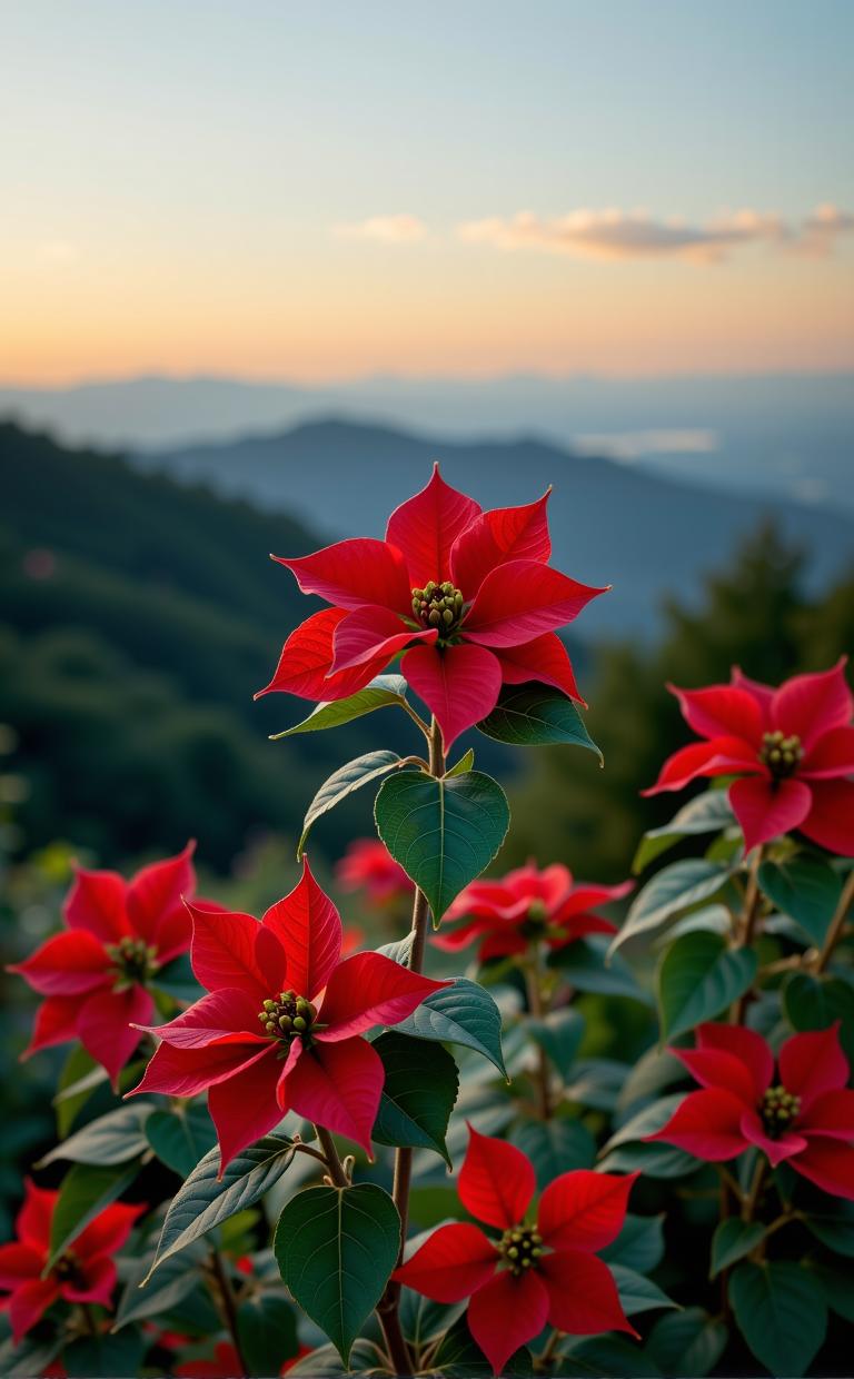 photograph, flawless, medium shot of a Bulgarian Poinsettia , it is very Tragic and Striking