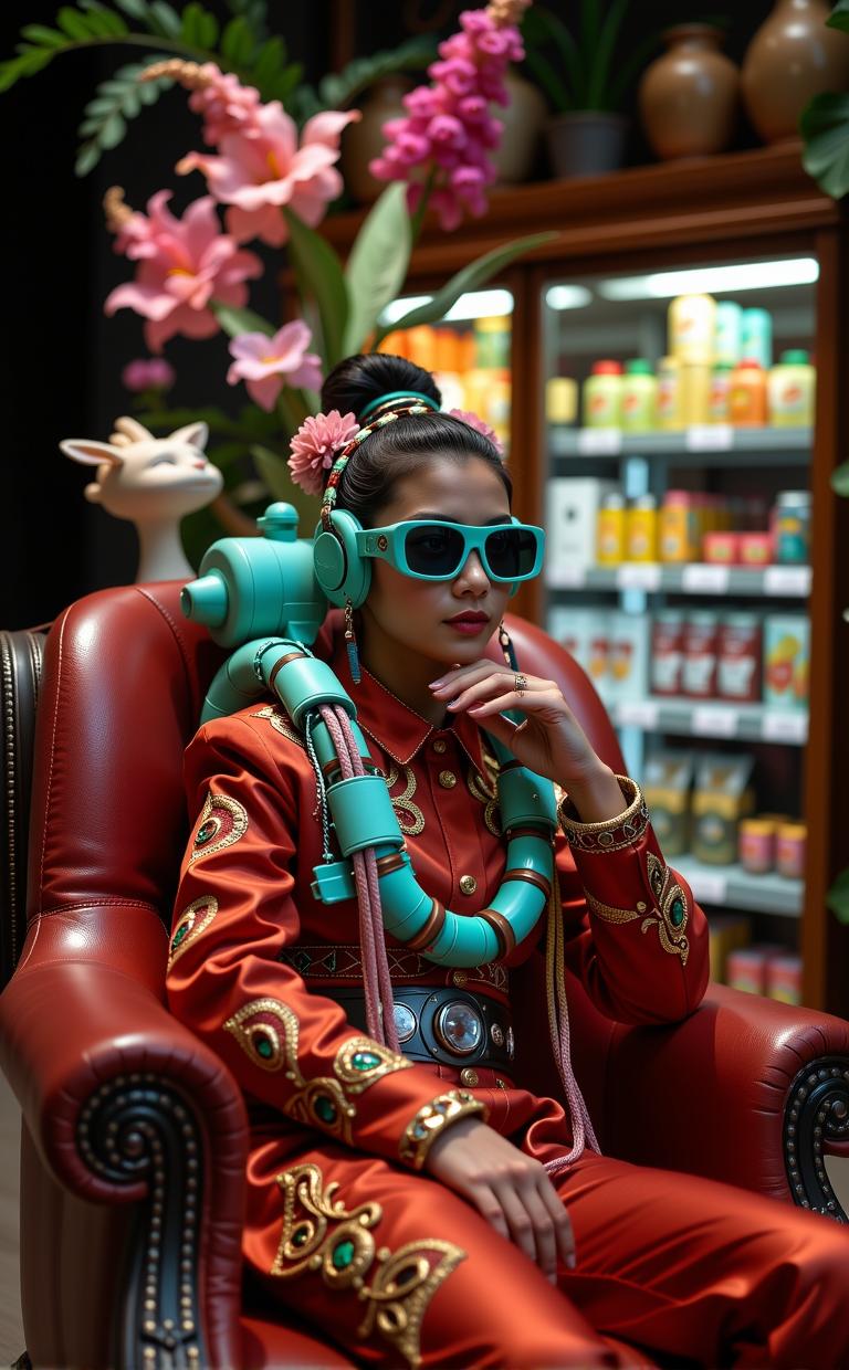 photograph, Happy, cinematic shot of a tall Tribal Wulan , she is very Small and Styled