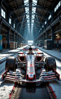 photograph, majestic, medium wide shot of a Digital Age Formula car , it is very Velvet and Vogue