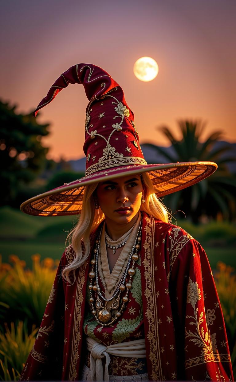 photograph, elegant, Studio shot of a Samoan Wizard hat of Experience , it is very S Suburbia and Glowing