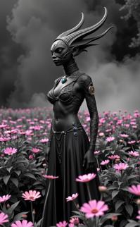 stylized by Melvin Sokolsky , photograph, desolate foliage and flower field, best quality