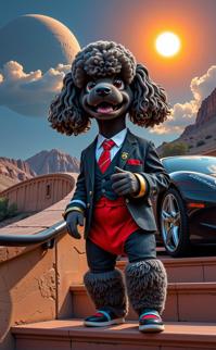 photograph, majestic, medium close up shot of a hefty Preppy Poodle Pok mon , it is very Homely and Abstract