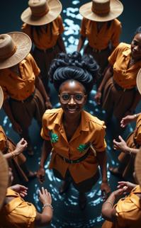 by David Plowden , photograph, surreal, birds eye view shot of a slender Nigerian Tifa Lockhart Businessperson