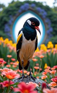 photograph, Orphism, surreal, aerial shot of a Disruptive Irritated hybrid Masked Lapwing