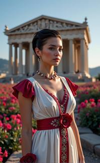 photograph, masterpiece, wide angle of a Elegant Respected short Sci fi Woman , the Woman is Standing in The Parthenon
