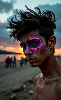 photograph, behance, Portrait of a Desperate Human Butterfly , distant nuclear explosion background is Candid The Loire River