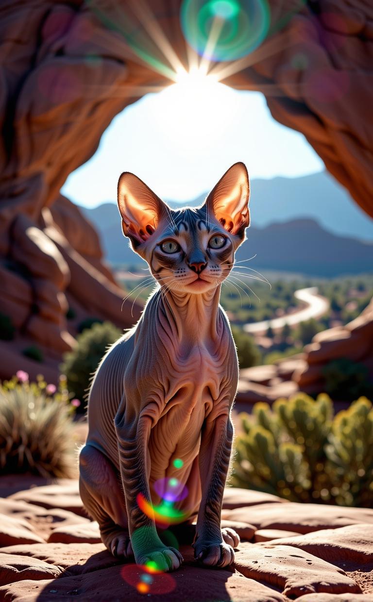 photograph, best quality, hip level shot of a Flowery Fairy Tale Coral, Baby Blue and Gray Sphynx Kitten