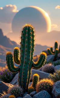 photograph, Heavenly, view of a Soothing Petrified Tudor Cactus spines , it is engraved with electric yellow and Sleeveless patterns