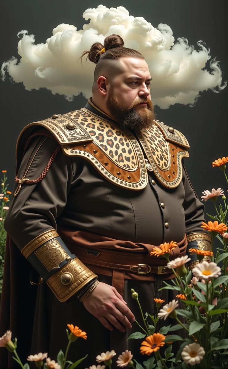 art by M ret Oppenheim and Lilia Alvarado and Irving Penn , photograph, elegant, professionally shot of y o obese Atomic Age Rollo from Vikings