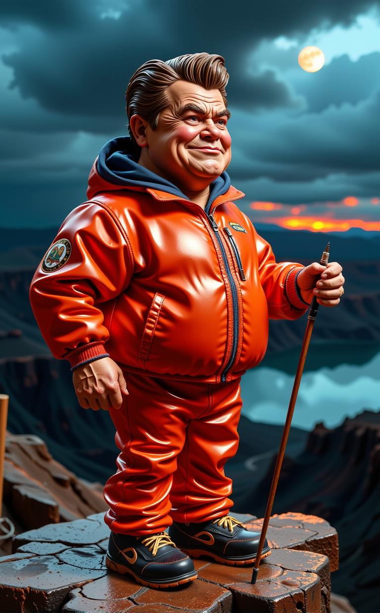 photograph, Diorama, professionally shot of a plump Salvadoran Ronald Reagan , Ronald Reagan is very Supersized and Gritty