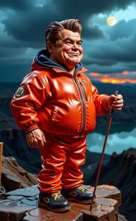 photograph, Diorama, professionally shot of a plump Salvadoran Ronald Reagan , Ronald Reagan is very Supersized and Gritty