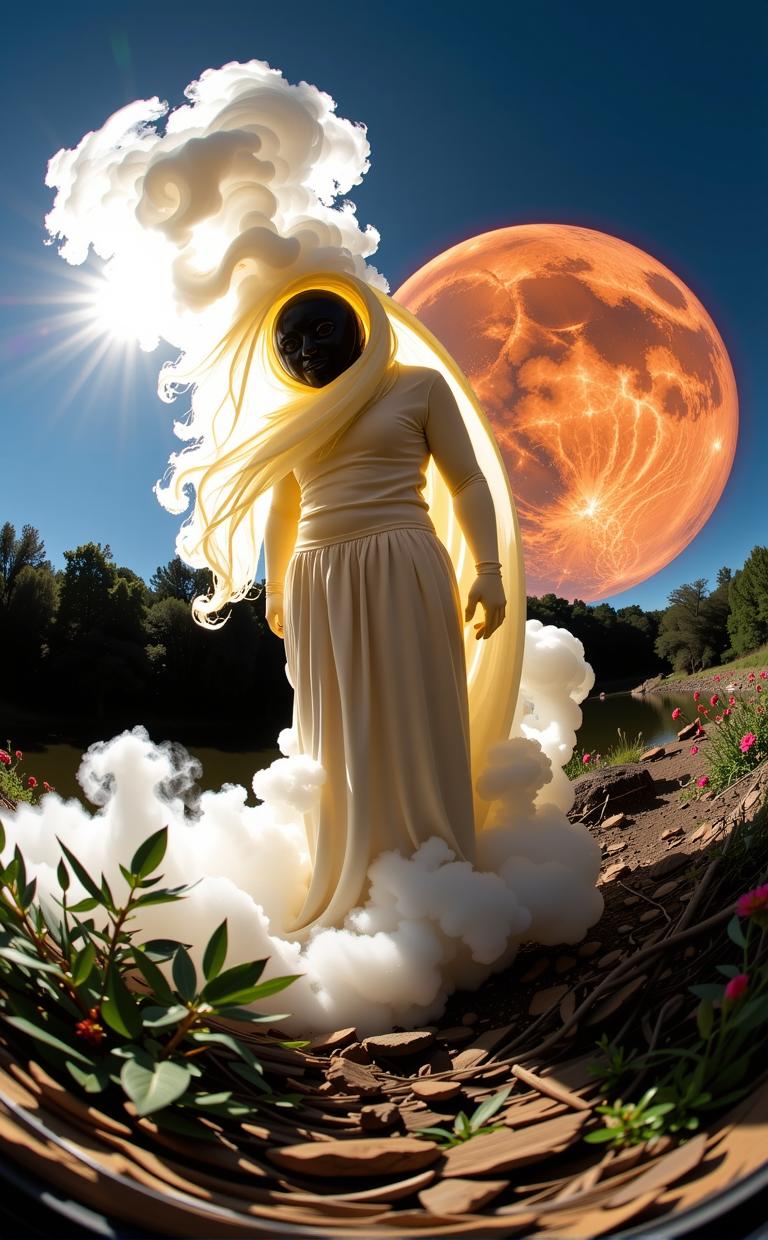 photograph, Golden ratio, best quality, side view shot of a Glowing Casual Dark Spirit of Banishment