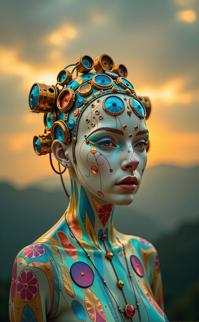 art by Miss Aniela and John Batho and Gabriele Viertel and Antonio Mancini , photograph, majestic, Sharp focus of a Fluxus Art Mecha Through the lens of acceptance