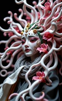 photograph, behance, extreme close up shot of a thin traditional Qing Dynasty Sea Anemone Angel of Past and Pleasure of Waste , the Angel of Explosions and Progress is very Upside down and Raging