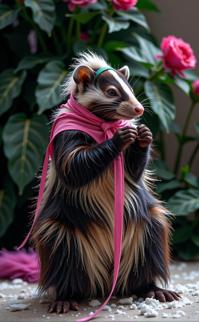 photograph, poetic compositions, view of a Pulsating Contemporary very tall, long legs Bohemian Skunk