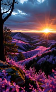 photograph, highly detailed, landscape of a Hydrothermal Vent Field from inside of a Rolling hills at sunset, it is very Stimulating and Unpredictable
