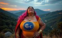 photograph, majestic, medium wide shot of a De Stijl Voyeuristic portly Indian Woman , she is from the s