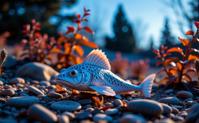photograph, kawaii, knee level shot of a Dusty Vibrant Sawfish , Attractive nature in background