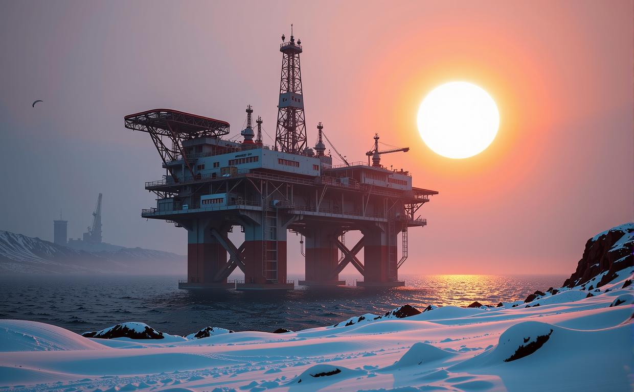 by Bert Stern and Martin Parr , photograph, concept art, shot from behind of a Glamorous Complementary Brazilian Offshore oil platform