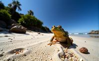 photograph, fairy tale, knee level shot of a Frog , it is very Strange and Efficacious