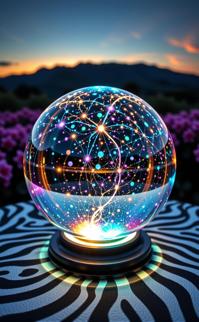 photograph, elegant, close up shot of a Digital Age Crystal ball , it is very Vintage and Cool