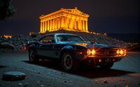 stylized by Frank Montague Moore and Karl Blossfeldt , photograph, DayGlo orange theme , professionally shot of a Gloompunk Scaly Techno Muscle car